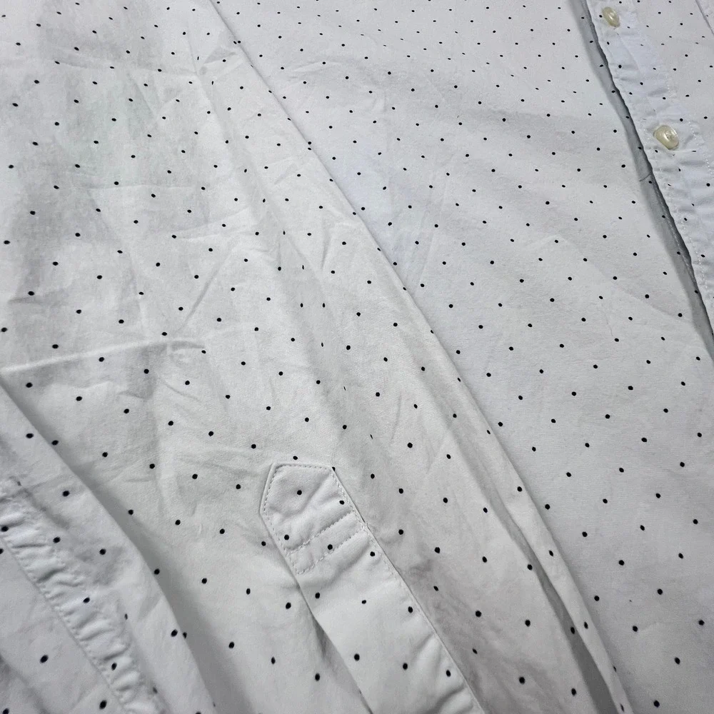 J. Crew Button Down Shirt Mens M White Polka Dot Secret Wash Stretch Classic Fit